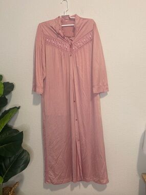 Blush Pink Vintage Nightgown with Embroidered Yoke